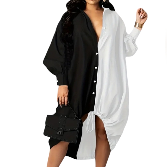 🛑BOGO FREE 🆕Chic Collared Drawstring Hem Shirt Dress - Picture 2 of 10